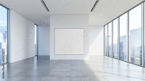 large windows in a minimalist modern interior with a concrete feature wall Modern exhibition Generative AI