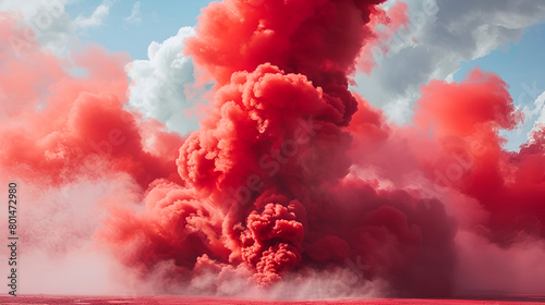 Red pink smoke from a smoke bomb ,Red Smoke Clouds Background Explosion,Abstract pastel red color paint with dark background , Fluid composition with copy space