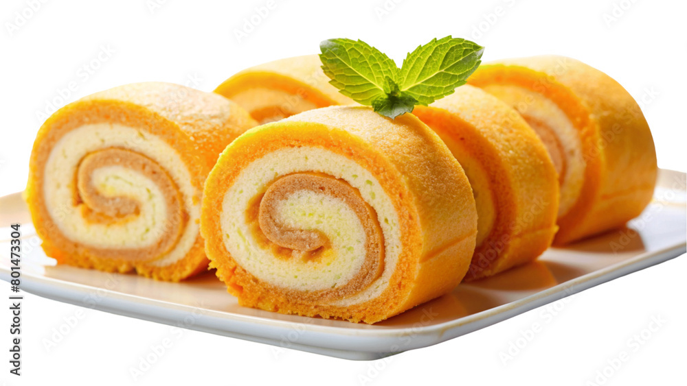 Fototapeta premium Cream Swiss roll isolated on Transparent background.