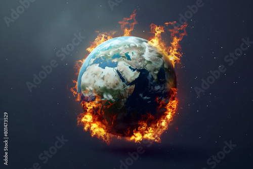 Planet Earth in fire. Global warming and mass extinction concept.