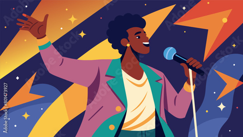 A dynamic spoken word artist passionately delivers a piece honoring the resilience and freedom of Black people on the Juneteenth stage.. Vector illustration