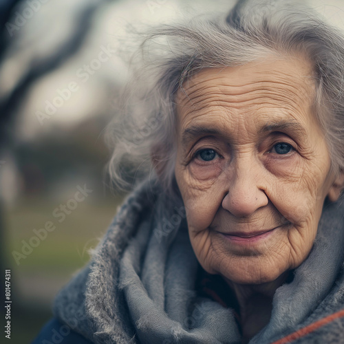 Retrato de uma mulher velha ao ar livre