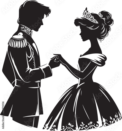 princes and prince  art and  silhouette black color . white color background