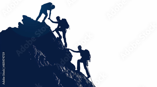 silhouette of a group of climbers on the top of a mountain. photo
