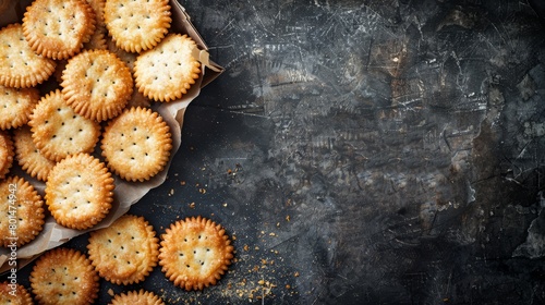  A pile of crackers on the table next to a separate plate of crackers