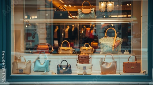 luxury parisian boutique shopfront display with fashion accessories handbags and shoes