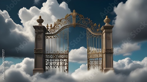 The Pearly Gates, separated on a clear background by clouds and Heaven.