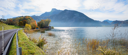 lakeside road Mondsee, austrian landscape Salzkammergut photo