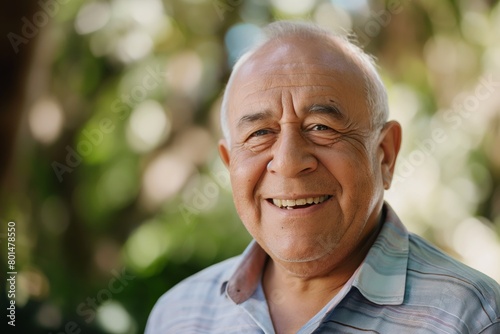 Smiling hispanic senior man looking at the camera