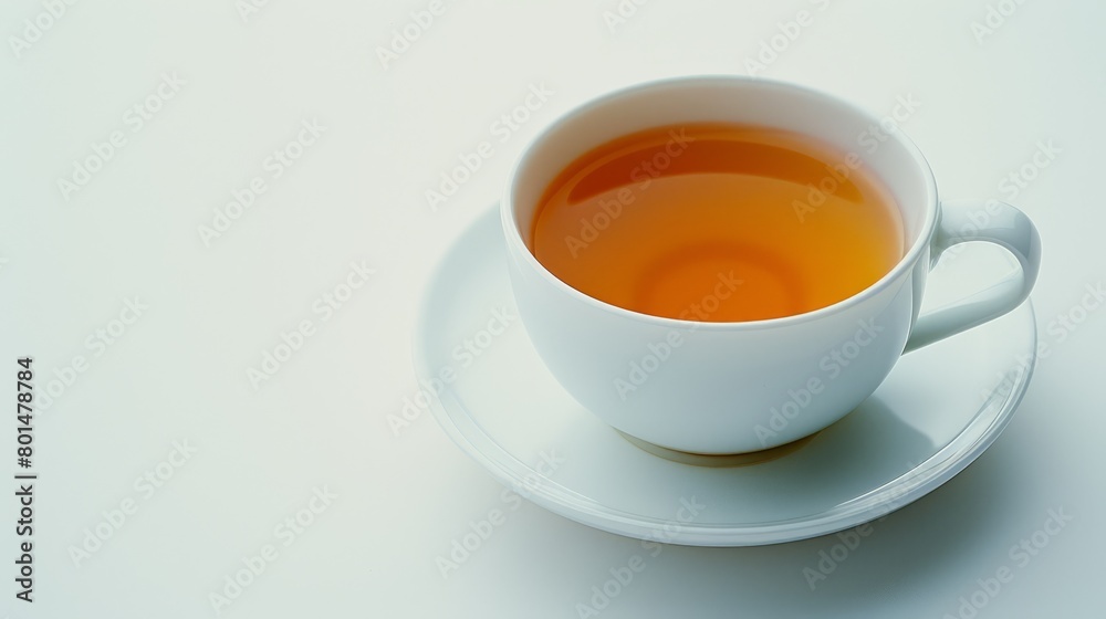 A cup of tea on a white saucer atop a table A cup of tea on a white saucer atop a table