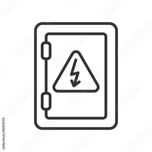 Fuse box, in line design. Fuse box, Electrical, Circuit, Breaker on white background vector. Fuse box editable stroke icon.