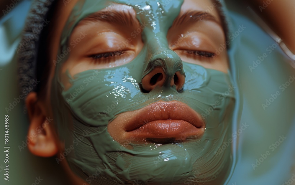 Latin woman in the bathtub with a mud mask on her face Latin woman in the bathtub with a mud mask on her face