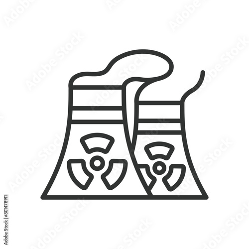 Nuclear plant, in line design. Nuclear plant, nuclear, plant, power, energy, reactor, electricity on white background vector. Nuclear plant editable stroke icon.
