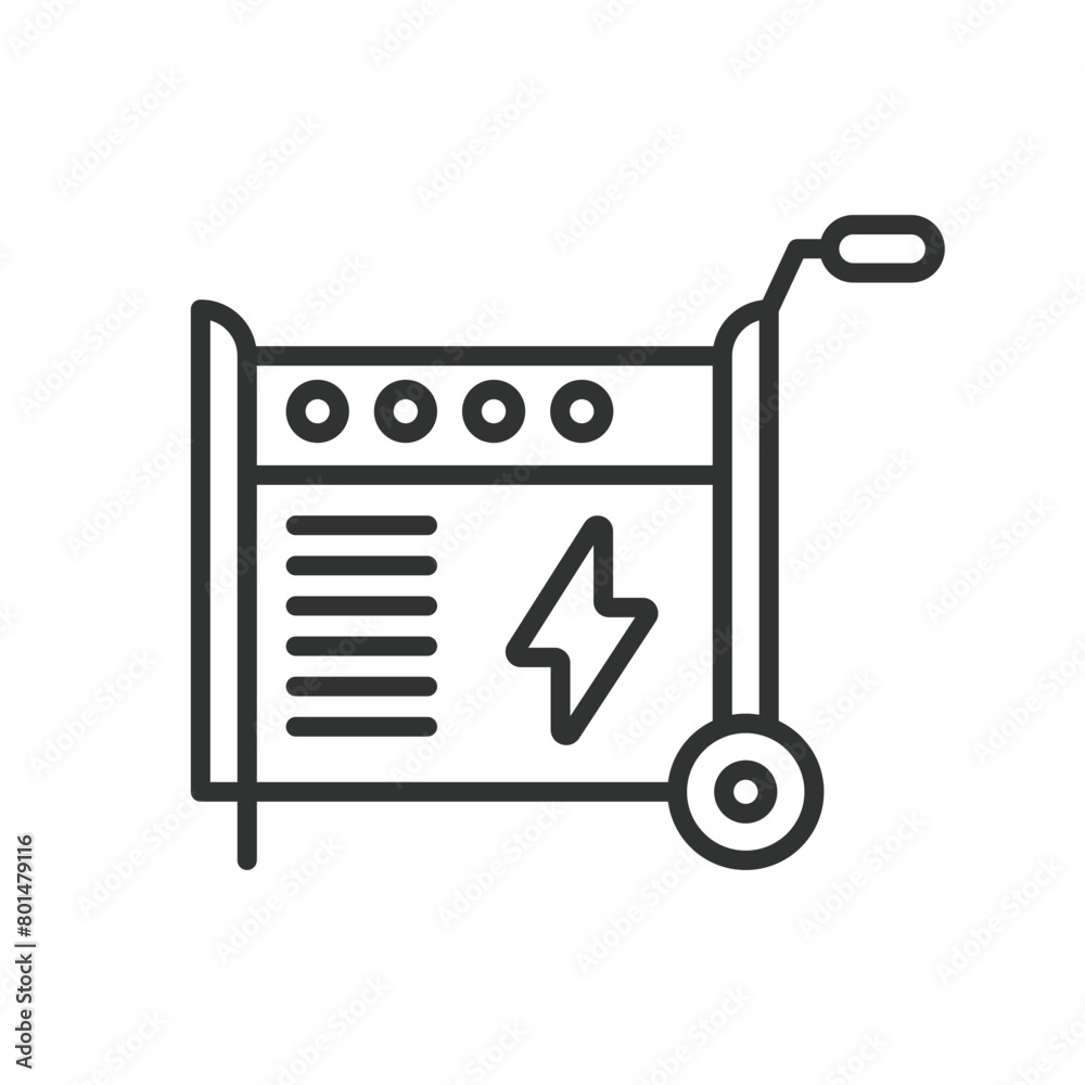 Portable generator, in line design. Portable, generator, power, electricity, backup, energy, on white background vector. Portable generator editable stroke icon.