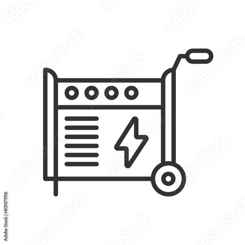 Portable generator, in line design. Portable, generator, power, electricity, backup, energy, on white background vector. Portable generator editable stroke icon.