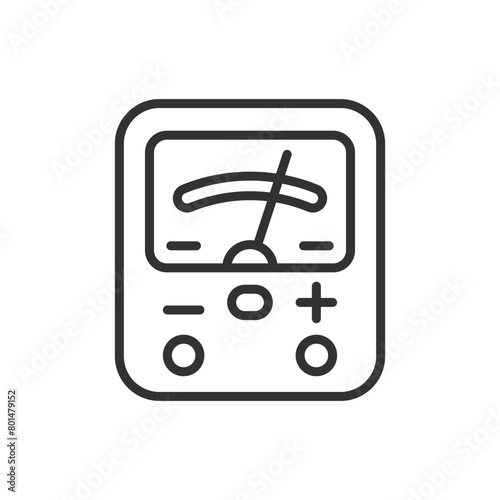 Voltmeter, in line design. Voltmeter, Voltage, Meter, Measurement, Instrument, Electrical, Measure on white background vector. Voltmeter editable stroke icon.