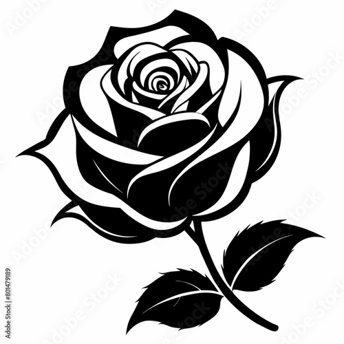 Black Rose flower silhouette vector illustration isolated on a white background.
