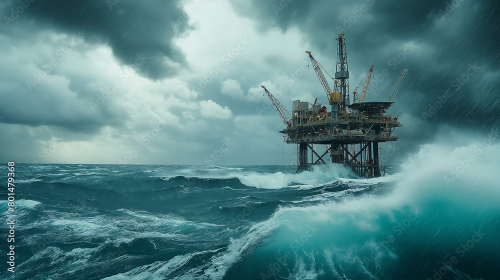 Offshore Oil Rig Facing Stormy Seas and Heavy Rain Stock Photo | Adobe ...