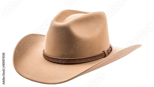 Rodeo horse rider, wild west culture, leather cowboy hat isolated on transparent background with clip path cut out.