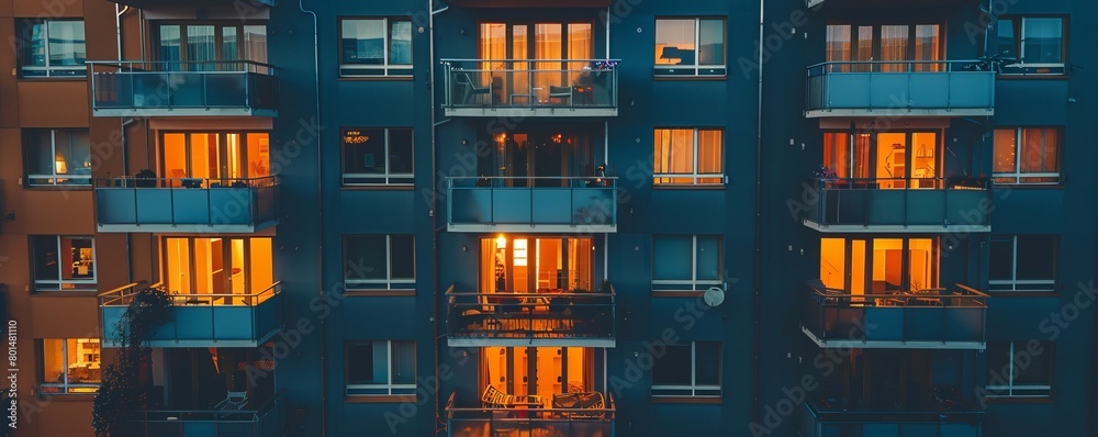 close-up of a residential building in the evening close-up of a residential building in the evening