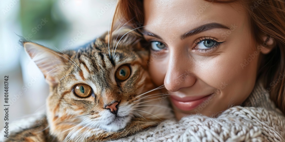 Portrait of a beautiful woman hugging a cat Portrait of a beautiful woman hugging a cat