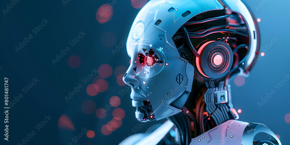 Fototapeta premium alien robot cyborg pearson with blur background