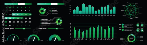 A set of high-tech interface components. Electronic panel display displays abstract graphics and information from vector graphics, infographics and other elements.