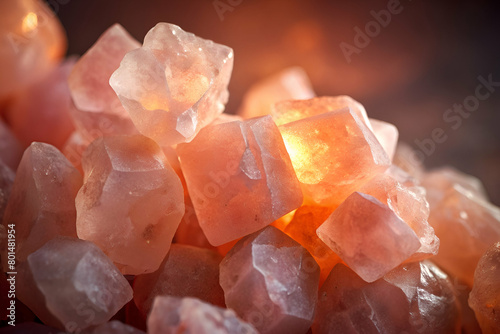 Macro Shot of Pink Himalayan Salt Crystals on Warm Glowing Background