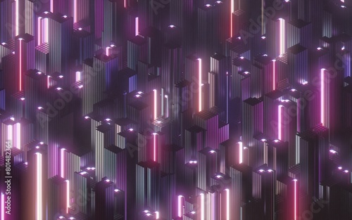 Background with an Abstract City with Neon Lights