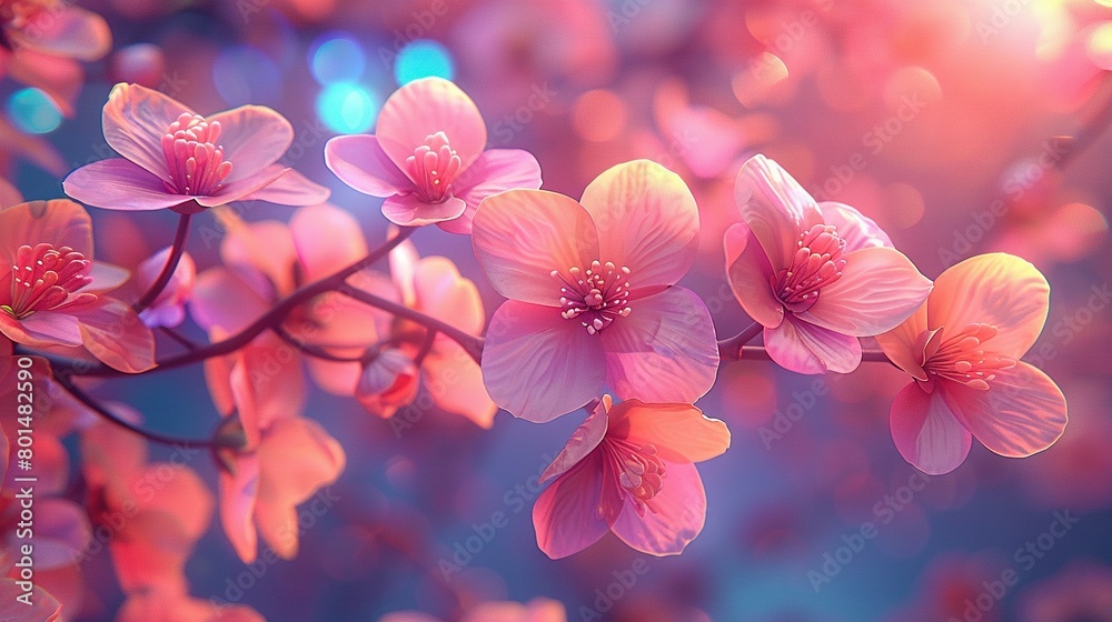Pink flowers on branch with blurry background Pink flowers on branch with blurry background