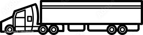 Tractor Trailer Vector Outline Illustration