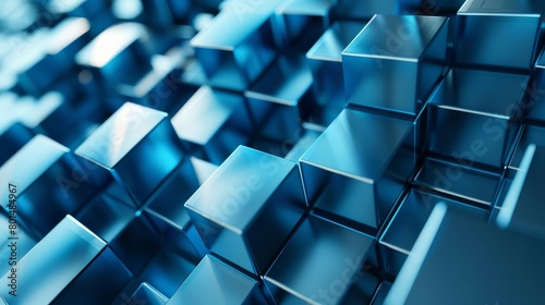metallic blue cubes geometric abstract background 3d render