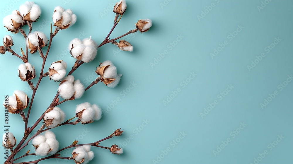   A blue cotton branch with copy in the lower right hand corner of the image