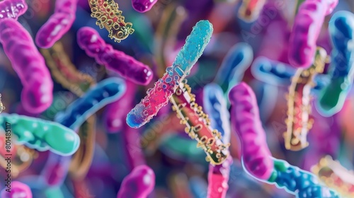 microscopic view of colorful probiotic bacteria gut health microbiome illustration photo
