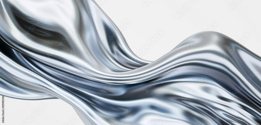 Silky silver wave abstract, smooth and glossy silky silver wave flowing smoothly on a white background. Silky silver wave abstract, smooth and glossy silky silver wave flowing smoothly on a white background.
