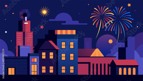 As the night comes to a close and the city settles back into its usual pace the memory of the rooftop fireworks will live on as a highlight of the. Vector illustration