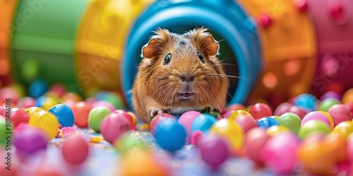 Colorful playground for a cute guinea pig