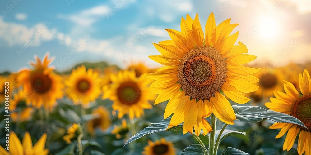 Fototapeta premium Sunflower field in bloom with vibrant yellow petals