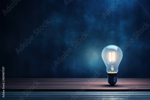 Indigo backdrop with illuminated lightbulb on a white platform symbolizing ideas and creativity business concept creative thinking innovation new 