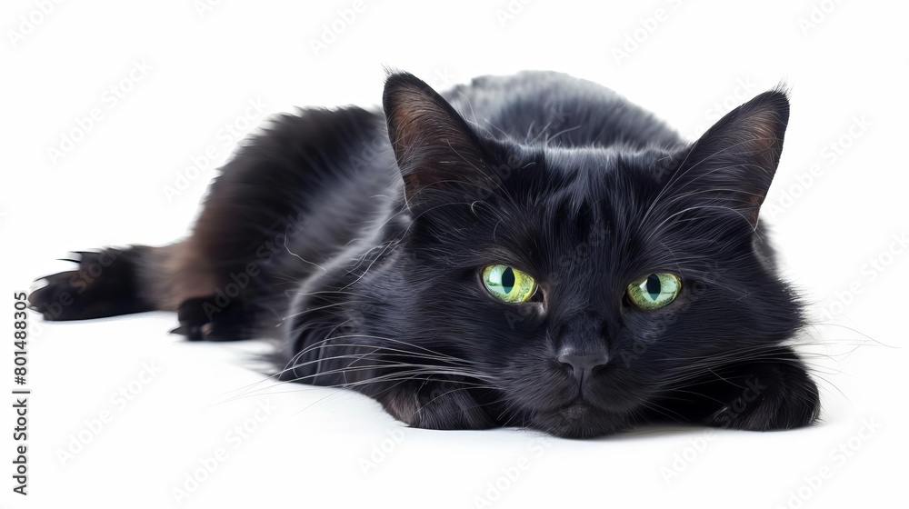 mysterious black cat with piercing green eyes isolated on white background studio portrait mysterious black cat with piercing green eyes isolated on white background studio portrait