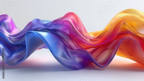  A multicolored wave of flowing material on a white background with a light reflection at the base