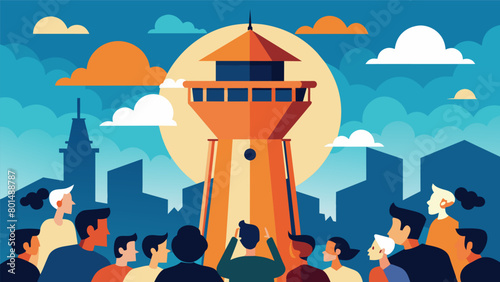 The sound of chatter and gasps fill the air as a crowd gathers in front of the tower eagerly waiting for the next sensational update..