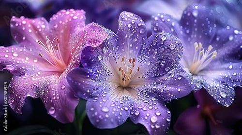  A purple flower with water droplets on its petals