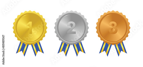 Winner Gold, Silver, Bronze. 1st 2nd 3rd medal first place second third Placement Achievement award winner badge guarantee winning prize ribbon symbol sign icon logo template 