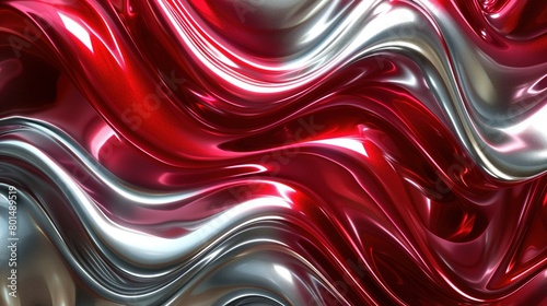   A photo of a close-up red and silver wallpaper featuring a wave design on its sidewall photo