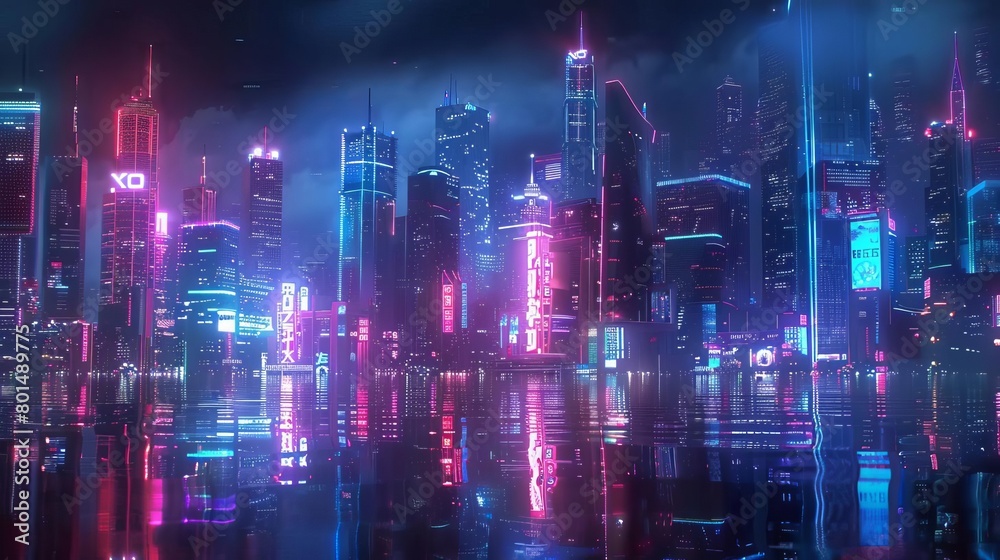 neon metropolis futuristic night city panorama