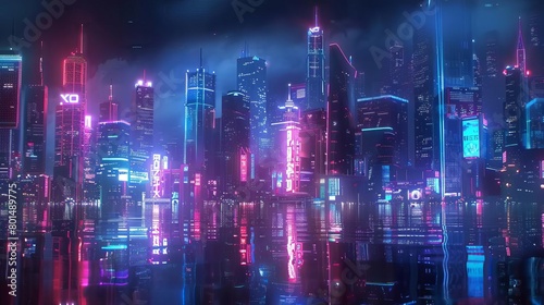 neon metropolis futuristic night city panorama