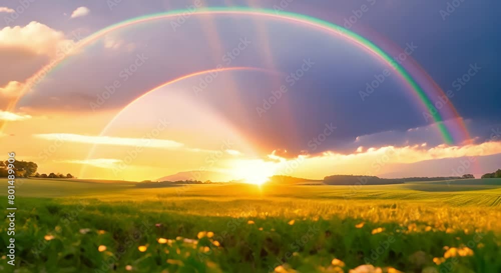 A hopeful scene of a rainbow over green silos and lush cornfields with copy space. Concept Rainbow, Green Silos, Cornfields, Copy Space, Hopeful Scene A hopeful scene of a rainbow over green silos and lush cornfields with copy space. Concept Rainbow, Green Silos, Cornfields, Copy Space, Hopeful Scene