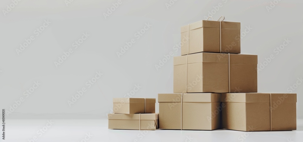 A stack of cardboard boxes on white background, mockup for online shopping or delivery service concept. A stack of cardboard boxes on white background, mockup for online shopping or delivery service concept.