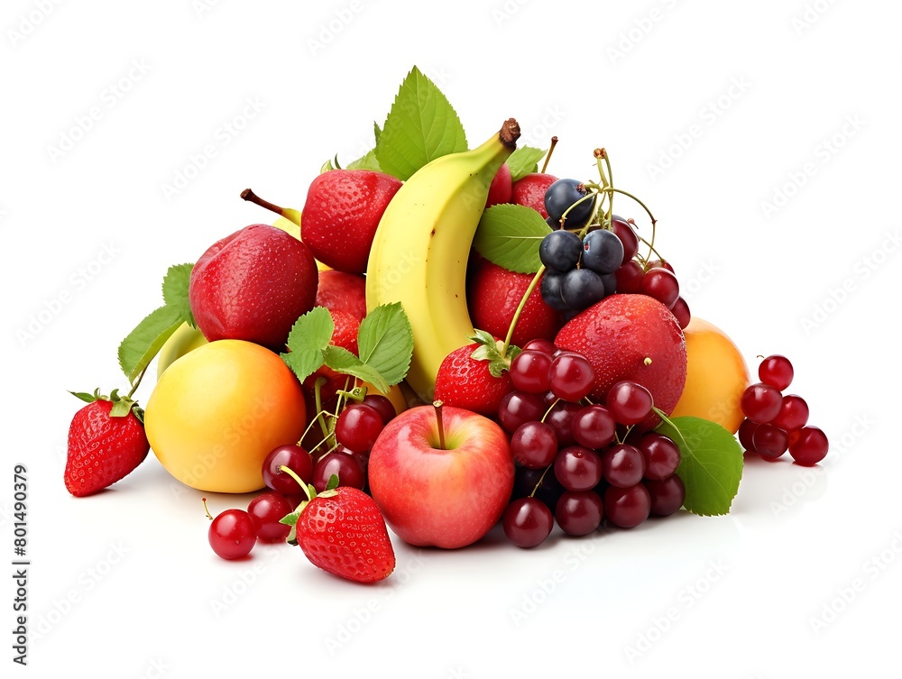 Fruits and berries isolated on white background Fruits and berries isolated on white background